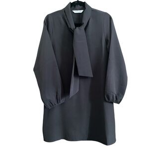 COMPANIA FANTASTICA Women’s Mini Smock Dress With Neck Tie - Black, size small